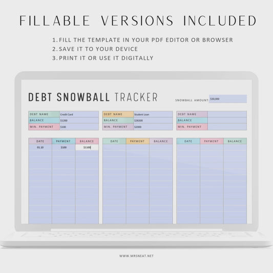 Debt Payment Tracker Template, Debt Snowball Tracker Printable, Debt Progress Tracker, Debt Repayment Tracker, A4, Letter, 2 Colors, PDF