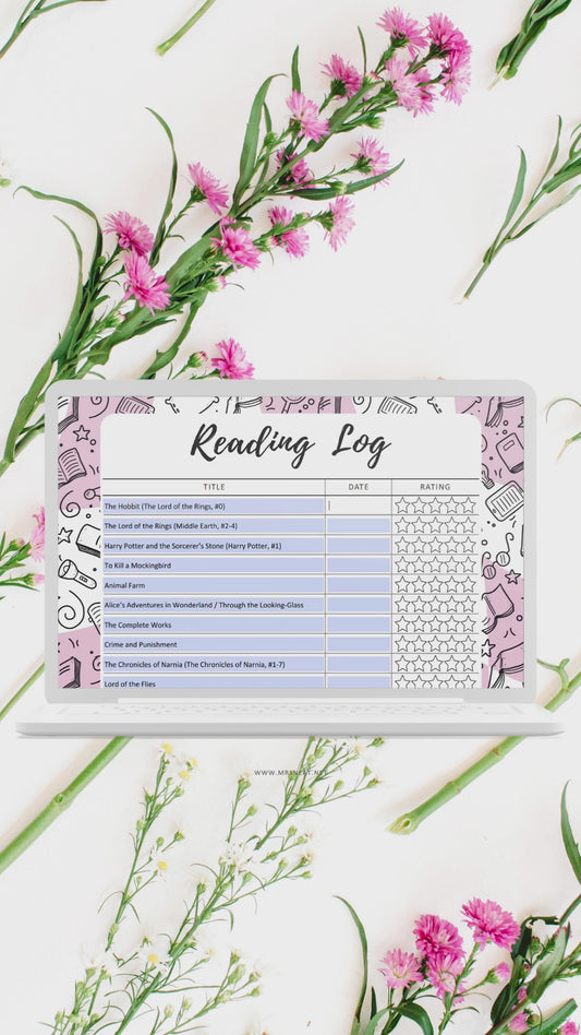 Reading Log Template Printable, 5 colors ; Peach, Green, Blue, Pink, Neutral, 4 sizes ; A4, A5, Letter, Half Letter, Digital Planner