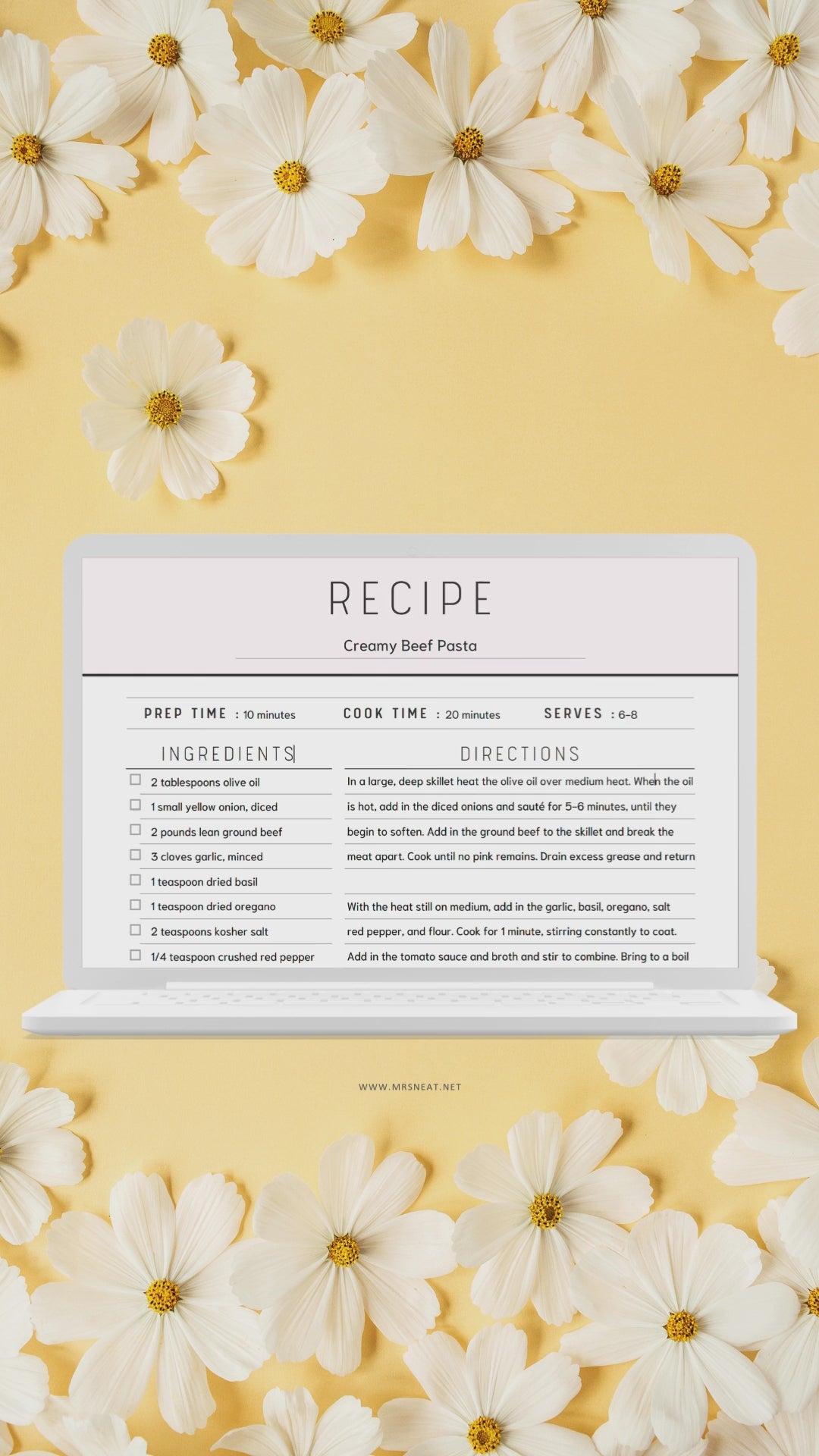 8 pages of Recipe Page Template Planner in different 8 colors