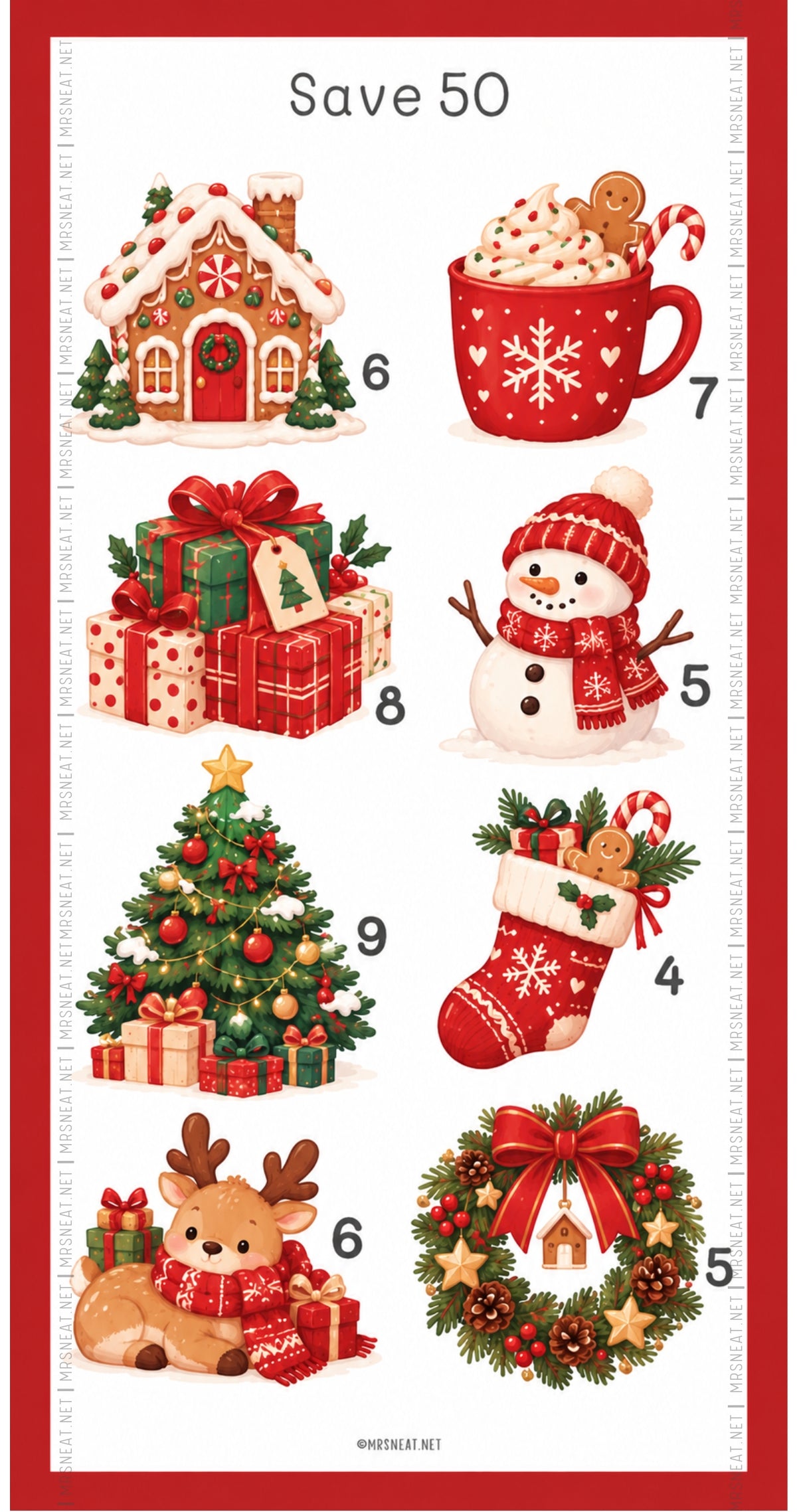 Watercolor Christmas savings challenge with festive seasonal illustrations