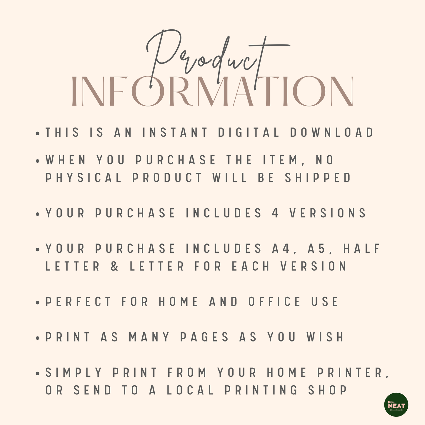 Weekly Expenses Tracker Planner Product Information