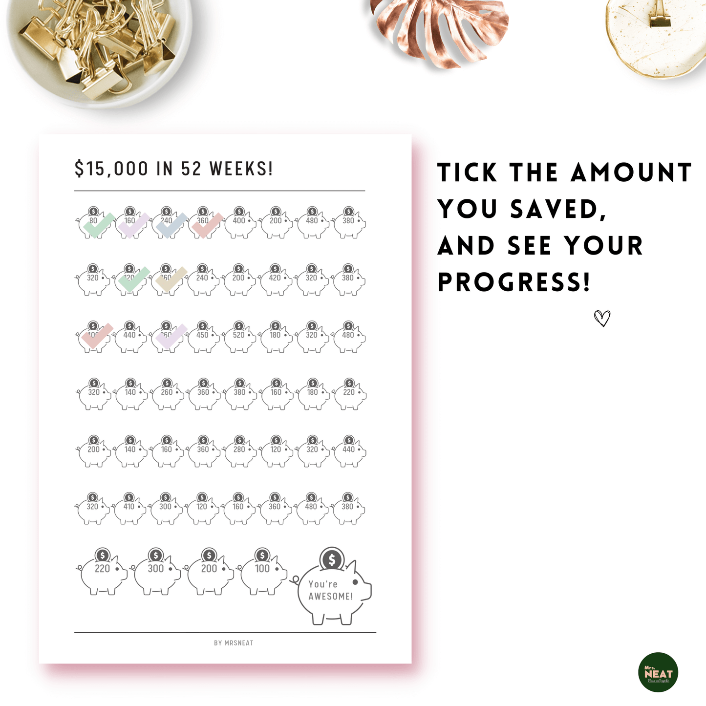 $15,000 Money Savings Challenge in 52 Weeks