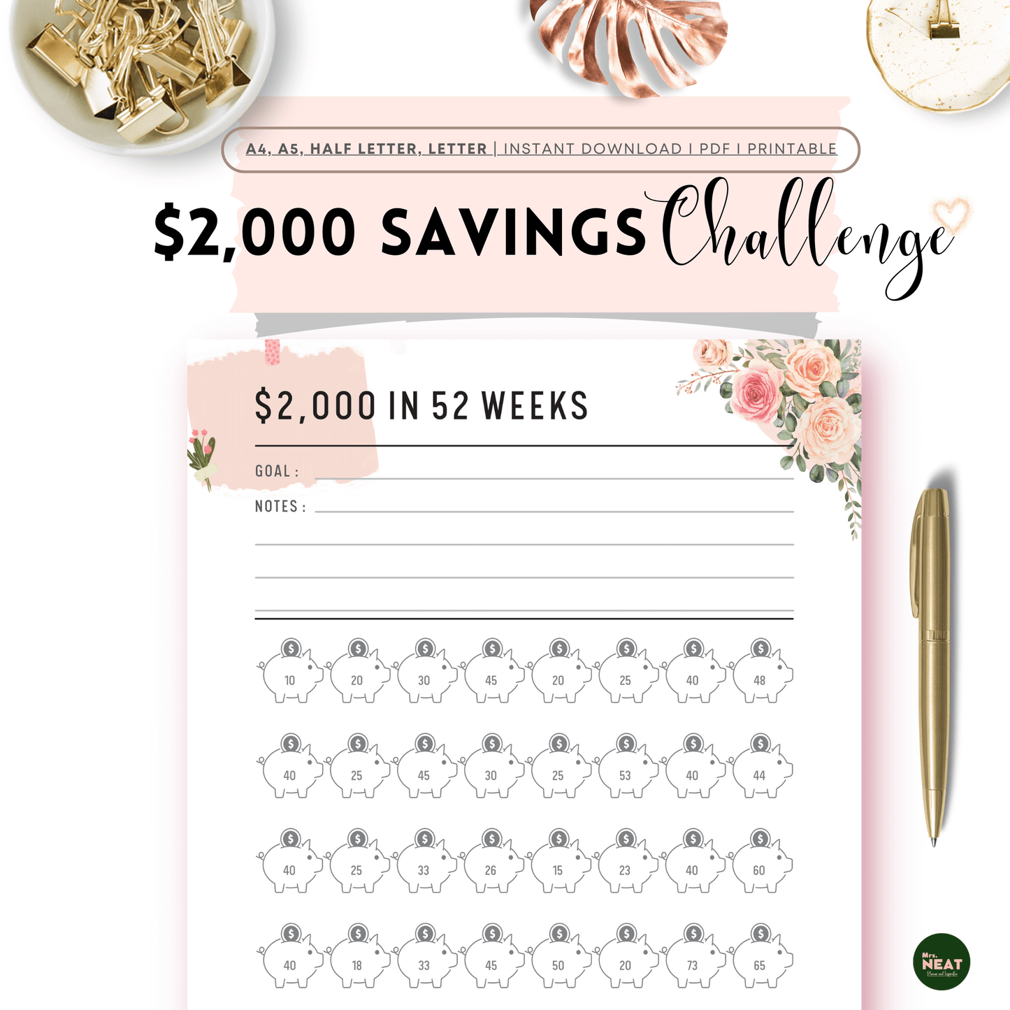 Floral $2,000 Money Savings Challenge - M157