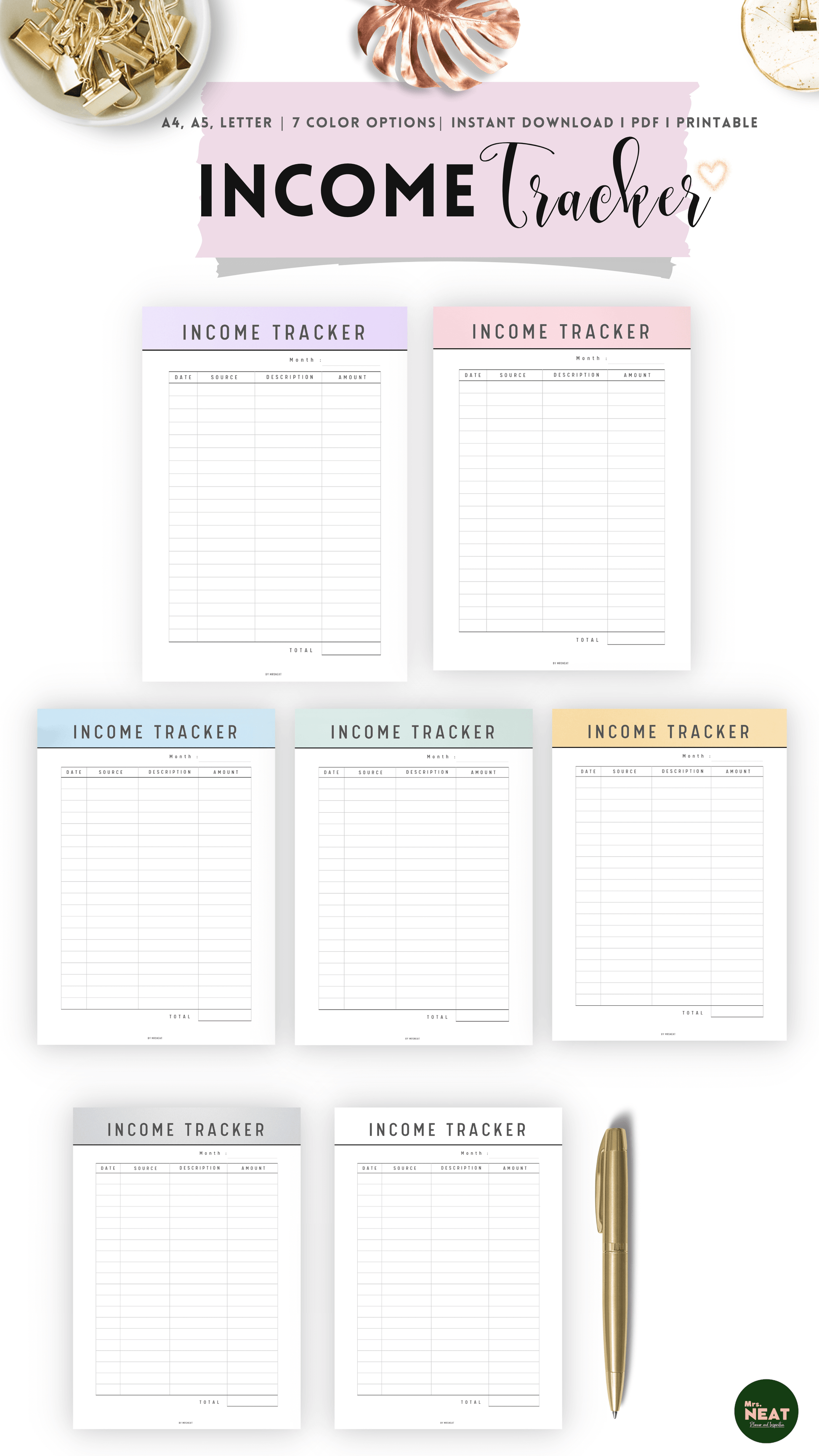 Income Tracker Printable Planner