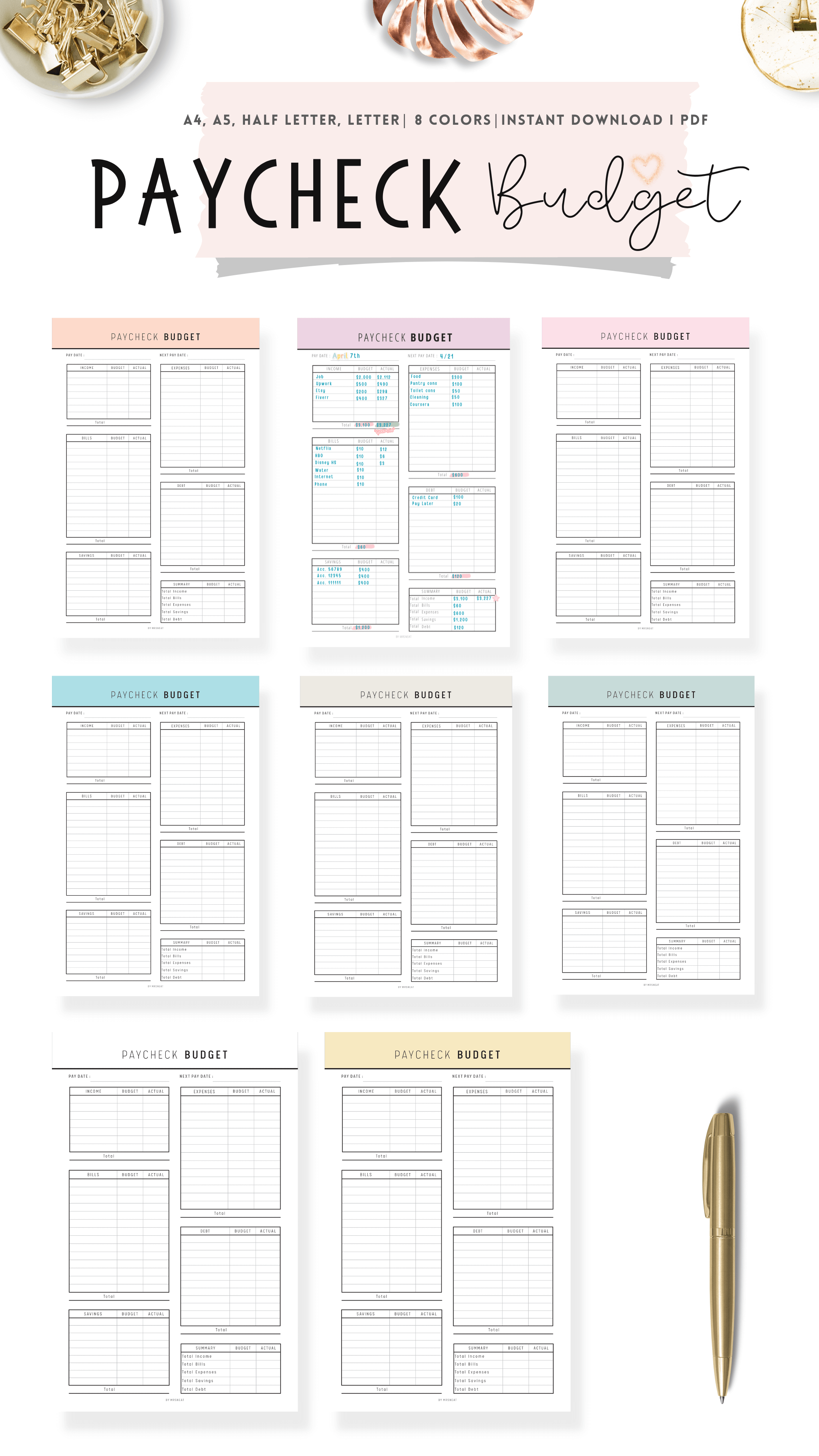 Paycheck Budget Template Printable mrsneat