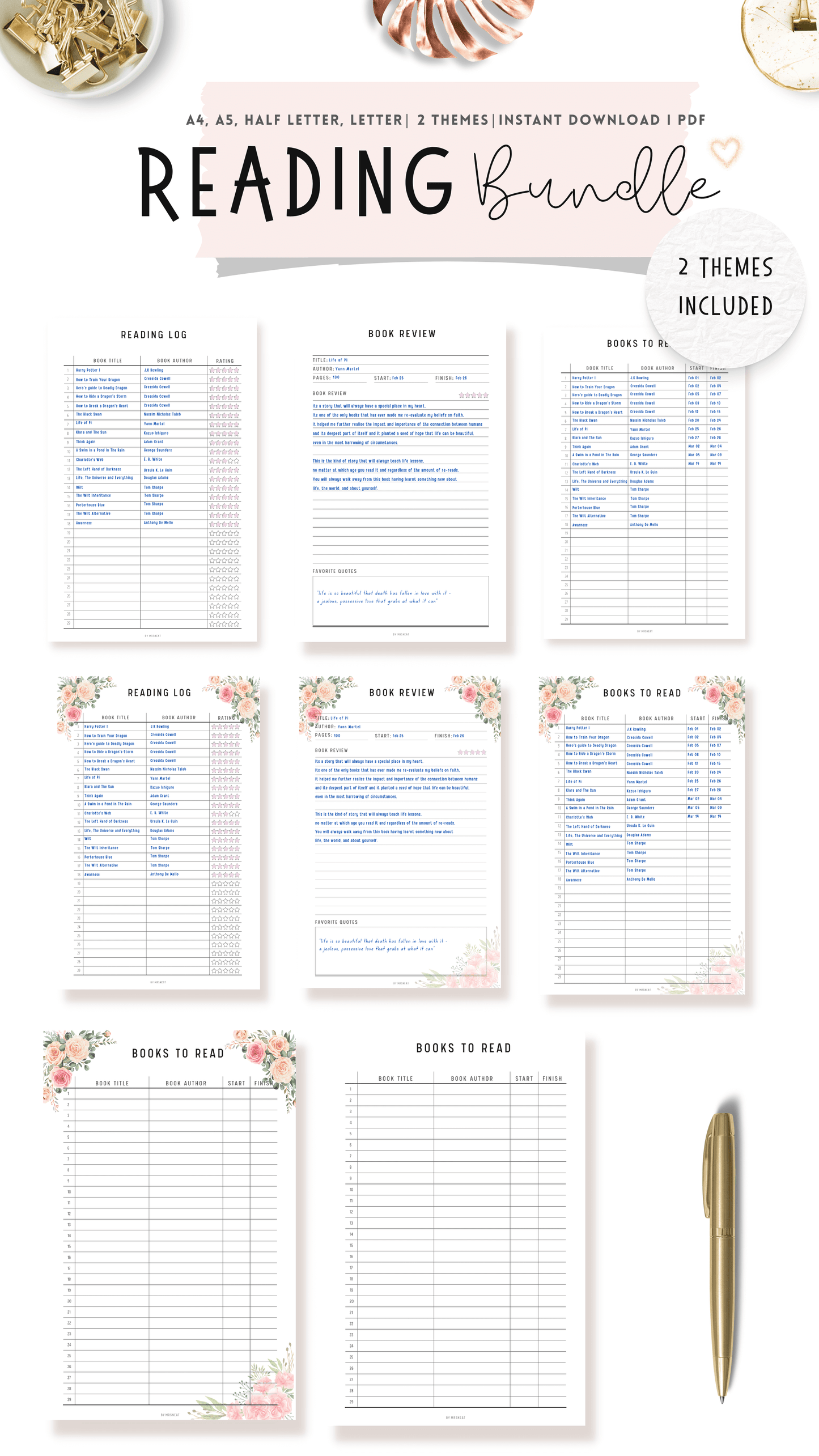 Reading Log, Book Review, Books to Read in Neutral and Beautiful Floral Theme