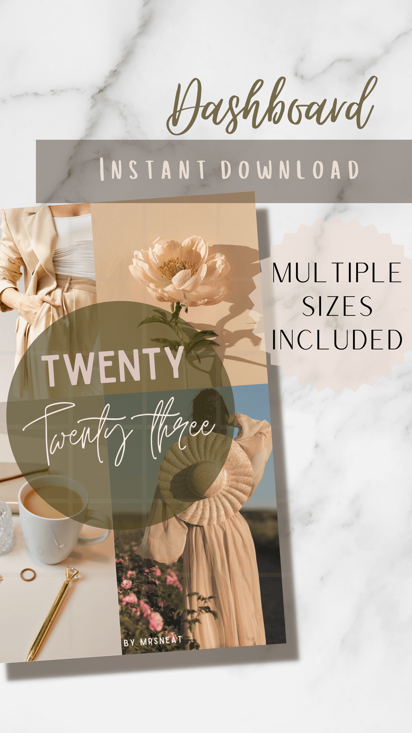 Aesthetic Cafe Latte Planner Dashboard with multiple sizes