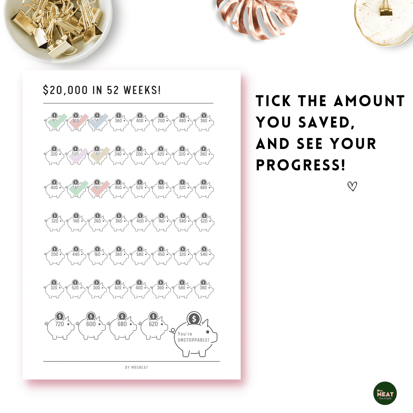 $20,000 Money Savings Challenge in 52 Weeks