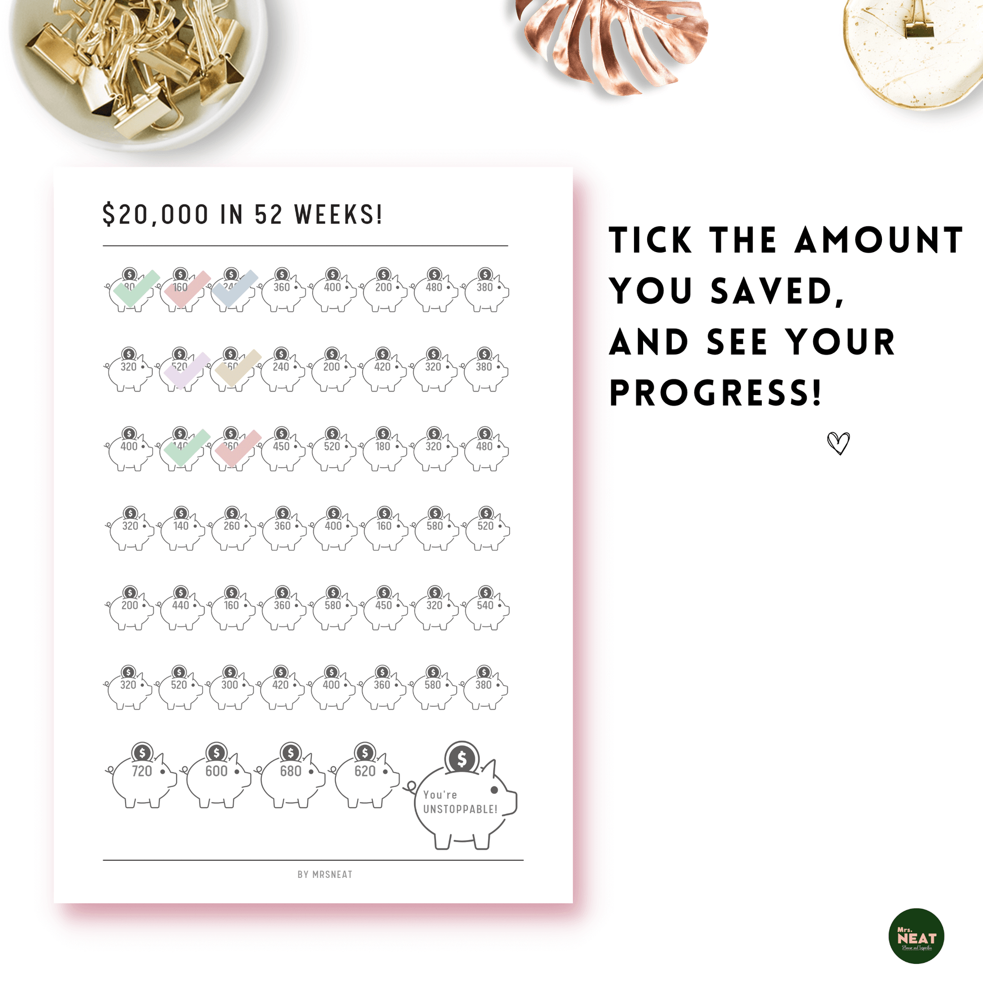 $20,000 Money Savings Challenge in 52 Weeks