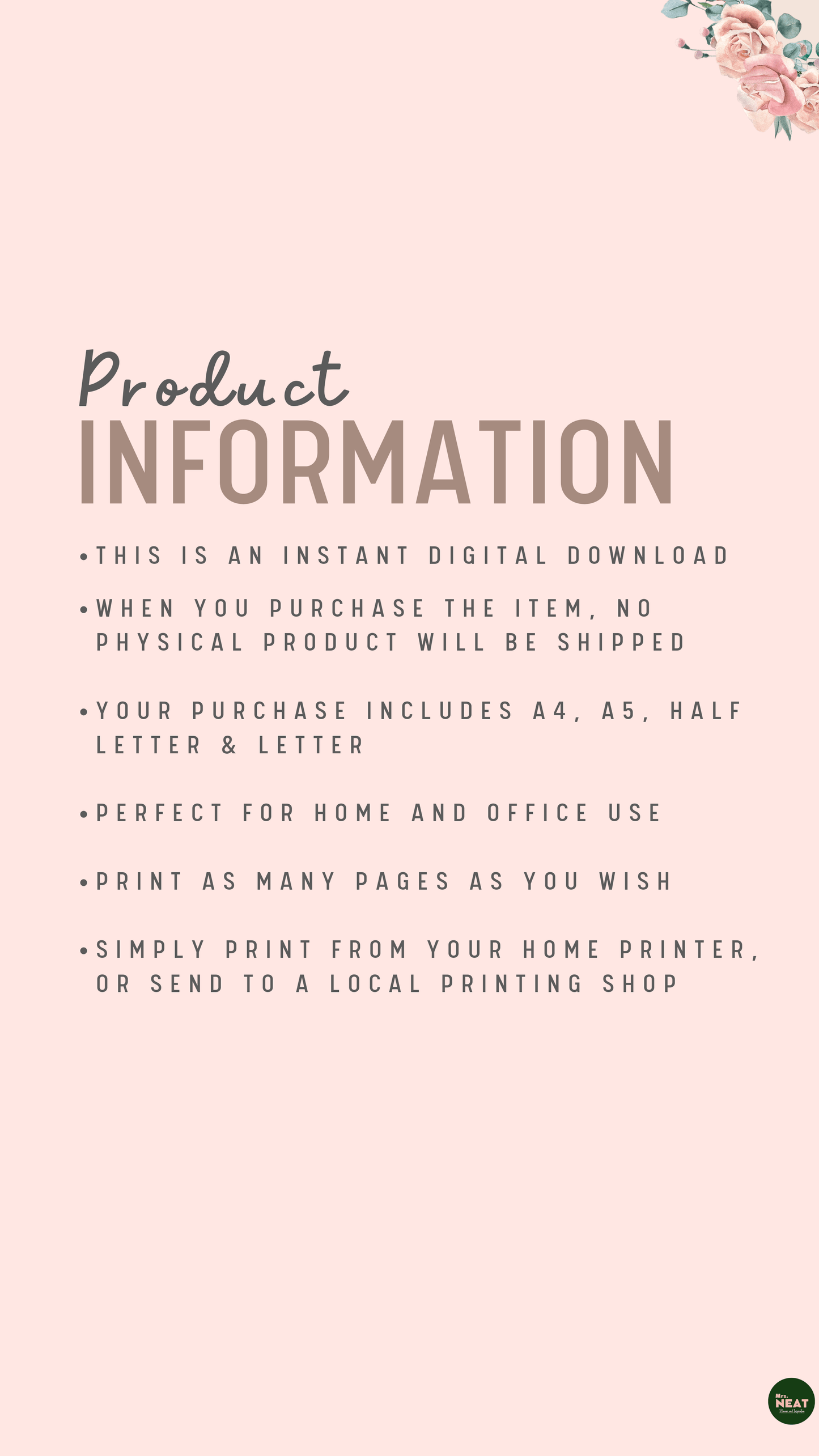 Instant Download Floral Yearly Goal Planner Product Information