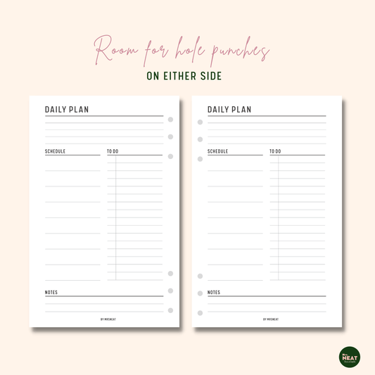 Clean Daily Planner with room for hole punches on either side