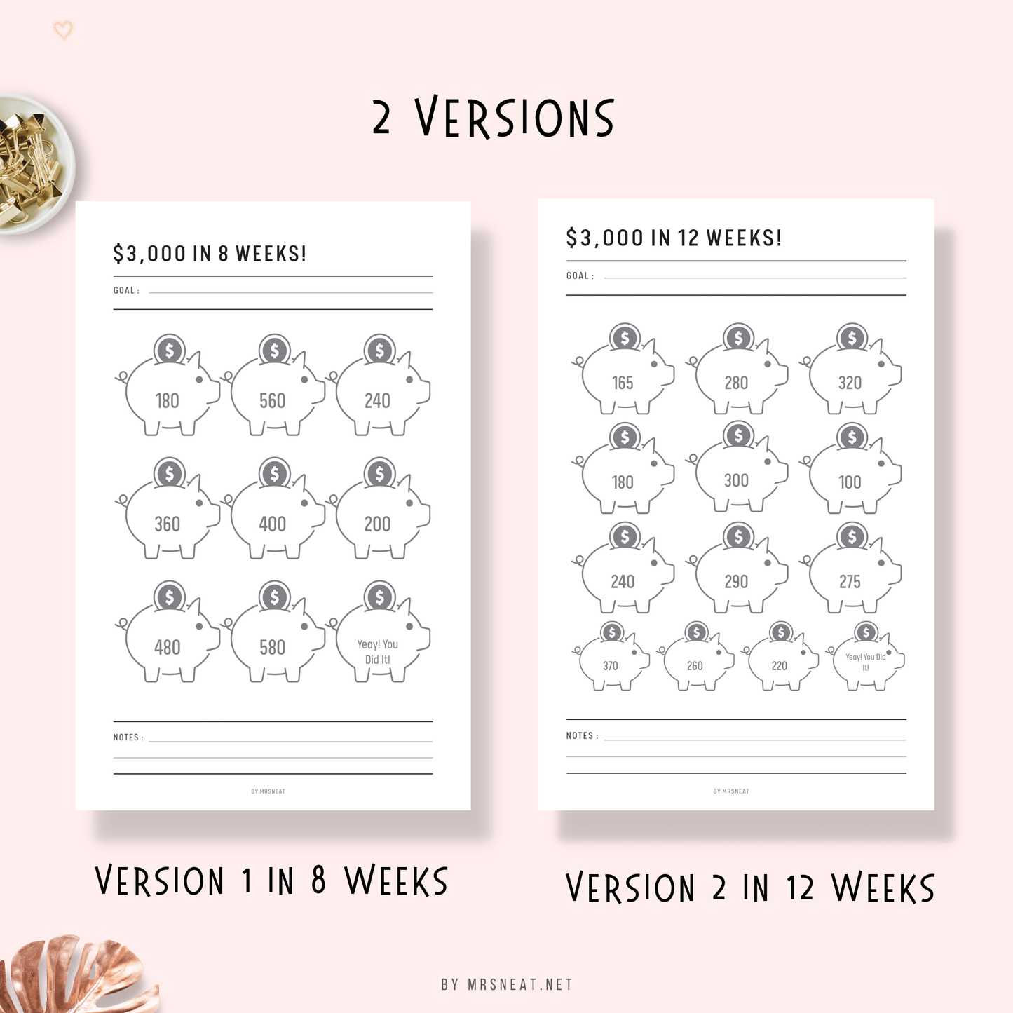 2 Pages of $3000 saving Challenge Planner in 8 Weeks and 12 Weeks