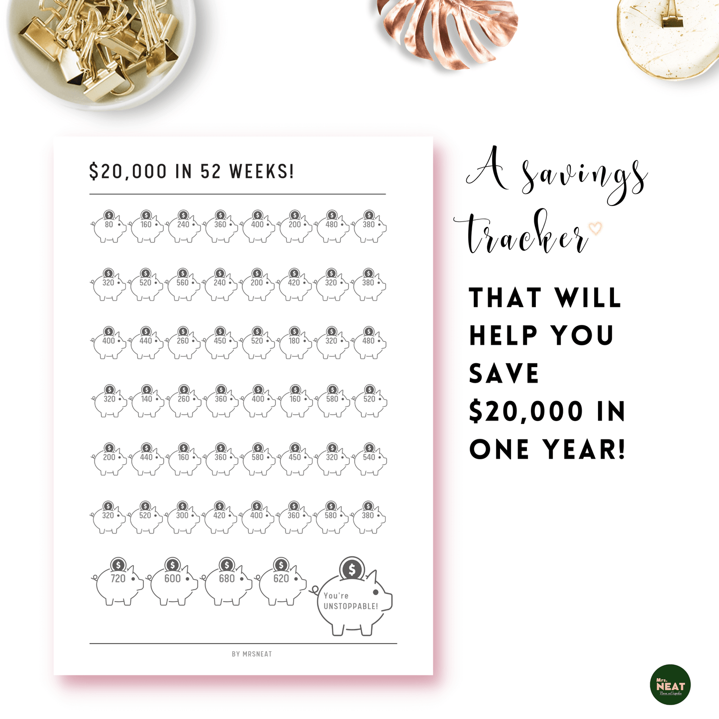 $20,000 Money Savings Challenge in 52 Weeks