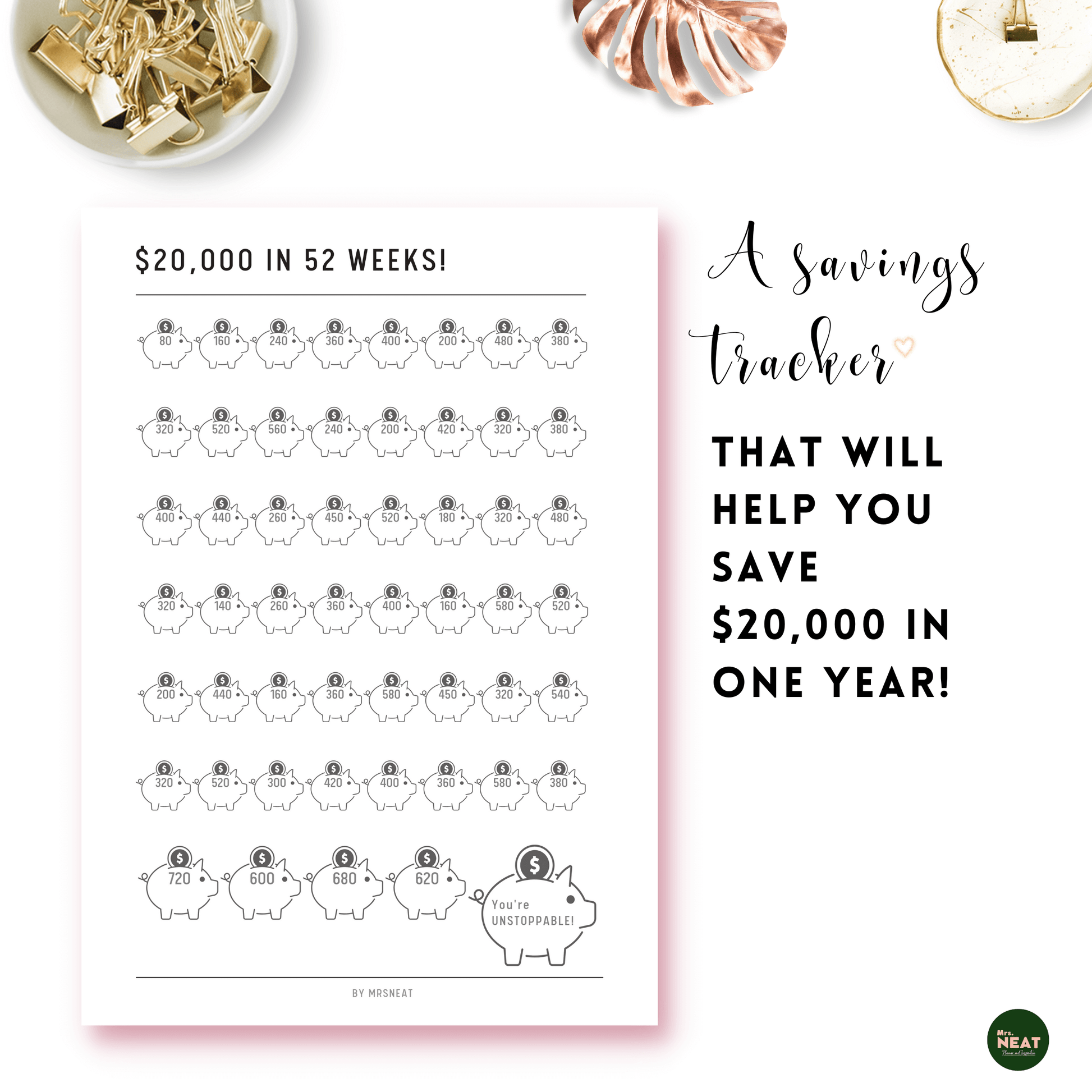 $20,000 Money Savings Challenge in 52 Weeks