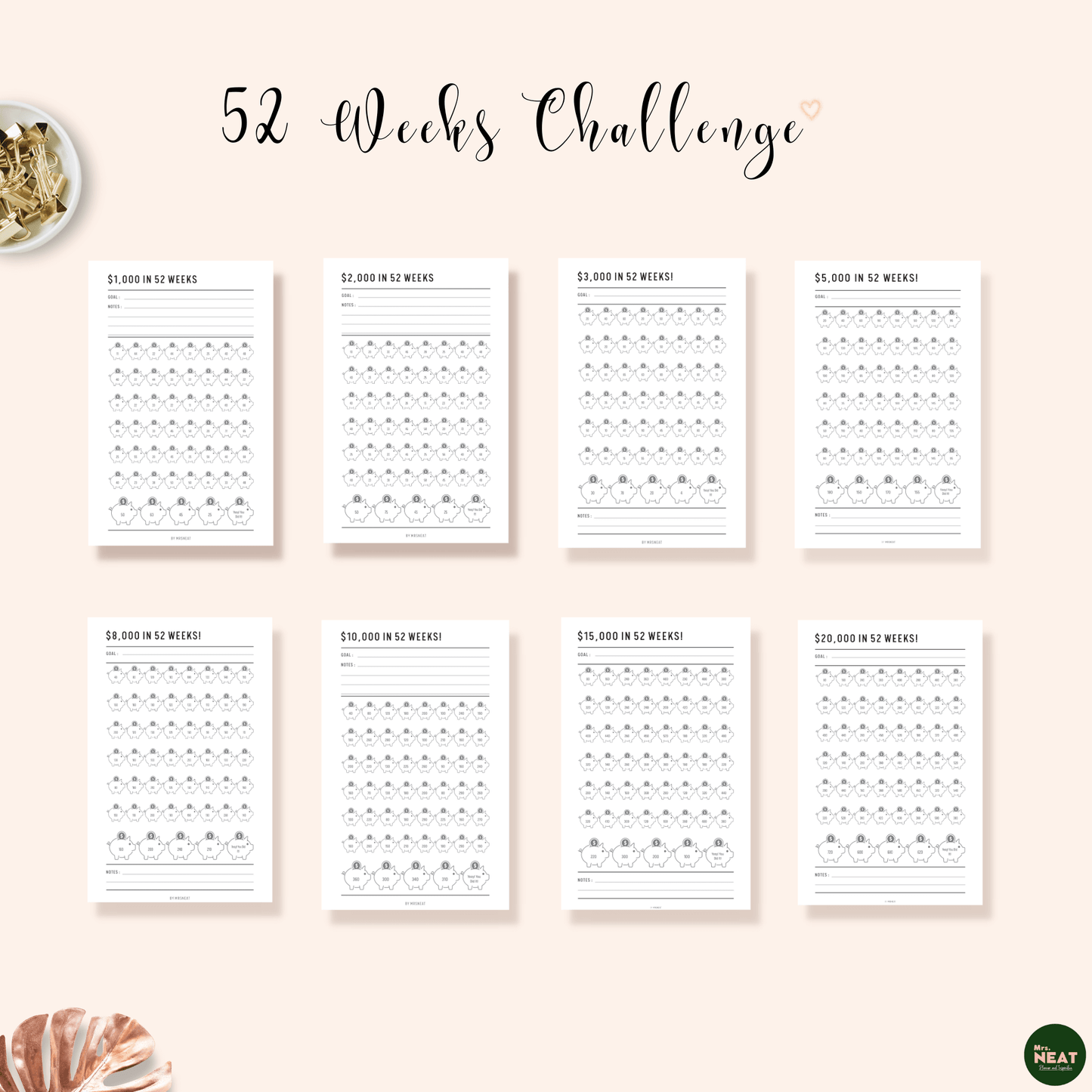 Ultimate Money Saving Challenge Printable, 52 Week Saving Challenge, 26 Weeks Saving Challenge, 100 Envelope Challenge, PDF, Multiple Size
