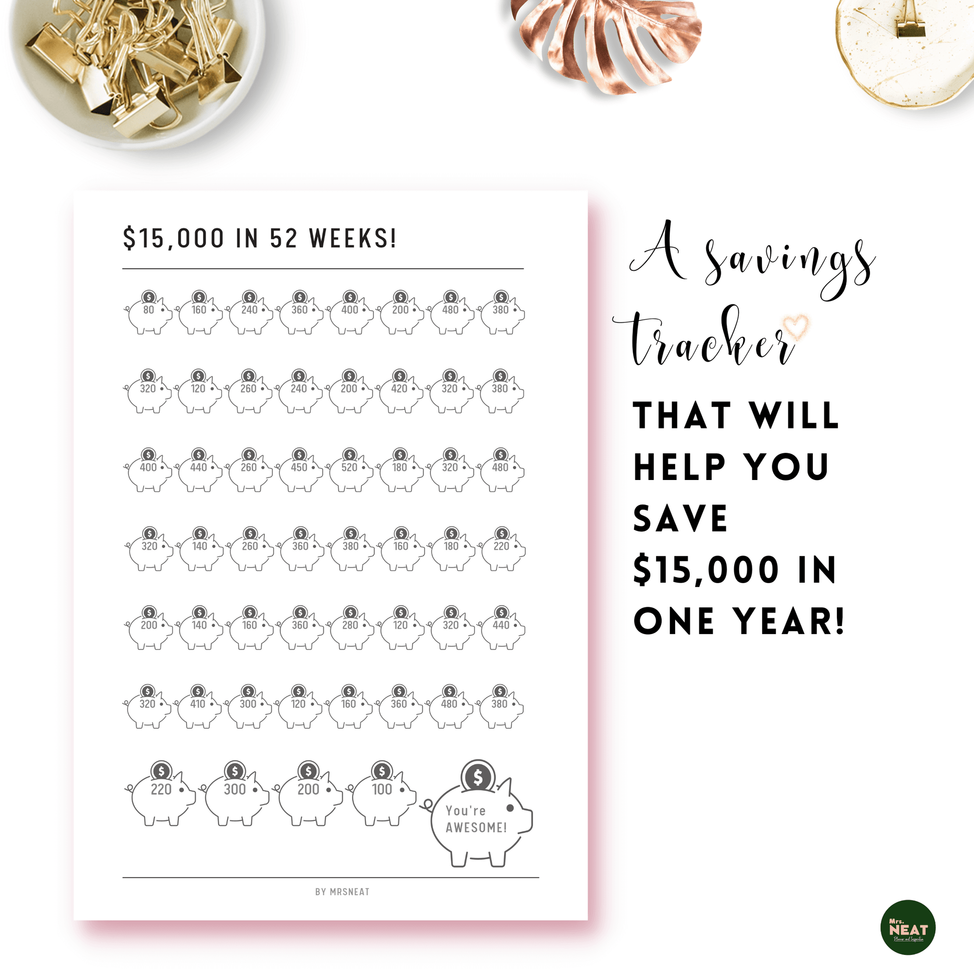 $15,000 Money Savings Challenge in 52 Weeks