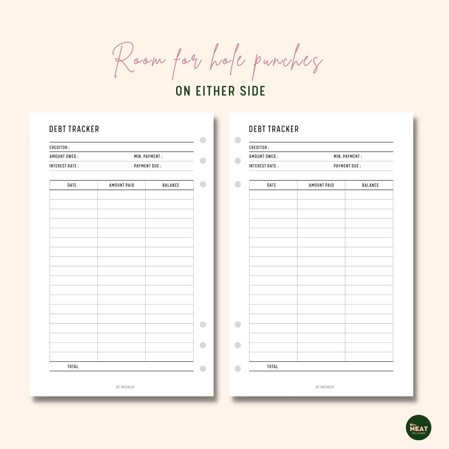 Clean and Minimalist Debt Payment Tracker with room for either side