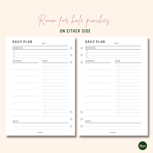 Minimalist and Clean Daily Planner with room for hole punches on either side