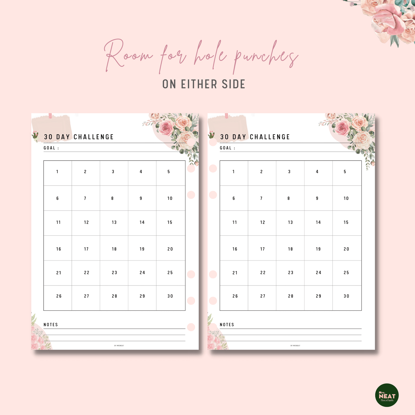 Floral 30 Day Challenge with Room for Hole punches on either size