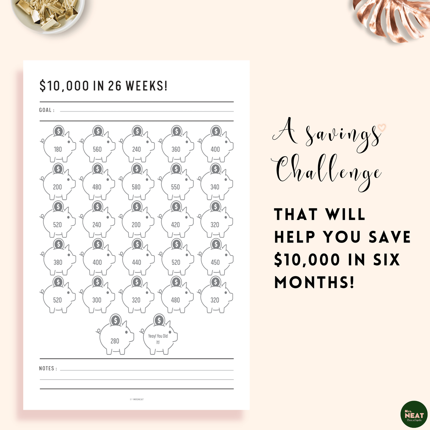 Floral $10,000 Savings Challenge in 26 Weeks - M155/6