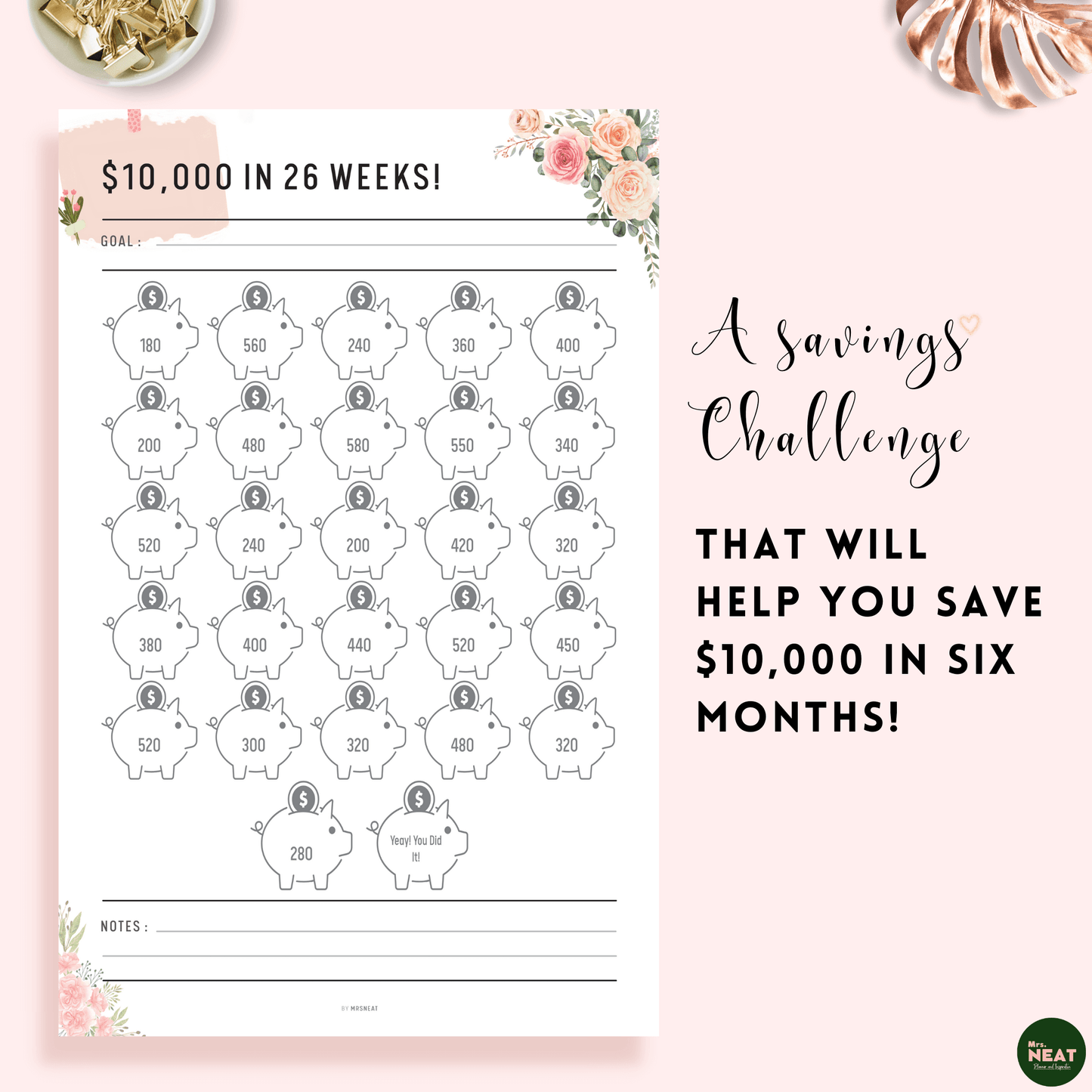 Floral $10,000 Savings Challenge in 26 Weeks - M155/6