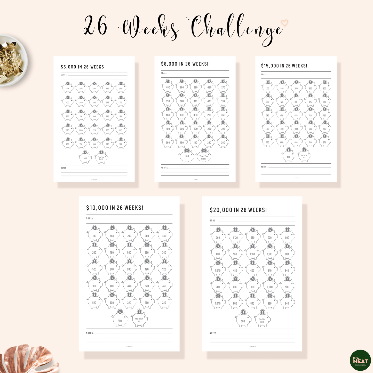Ultimate Money Saving Challenge Printable, 52 Week Saving Challenge, 26 Weeks Saving Challenge, 100 Envelope Challenge, PDF, Multiple Size