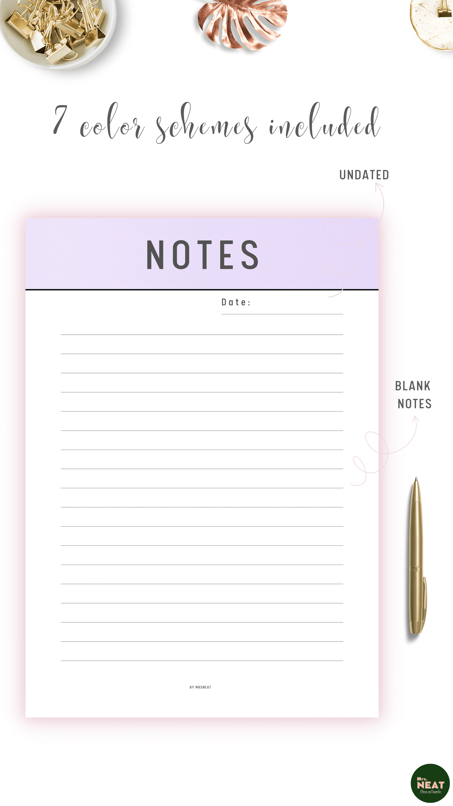 Undated Cute Purple Lined Notes