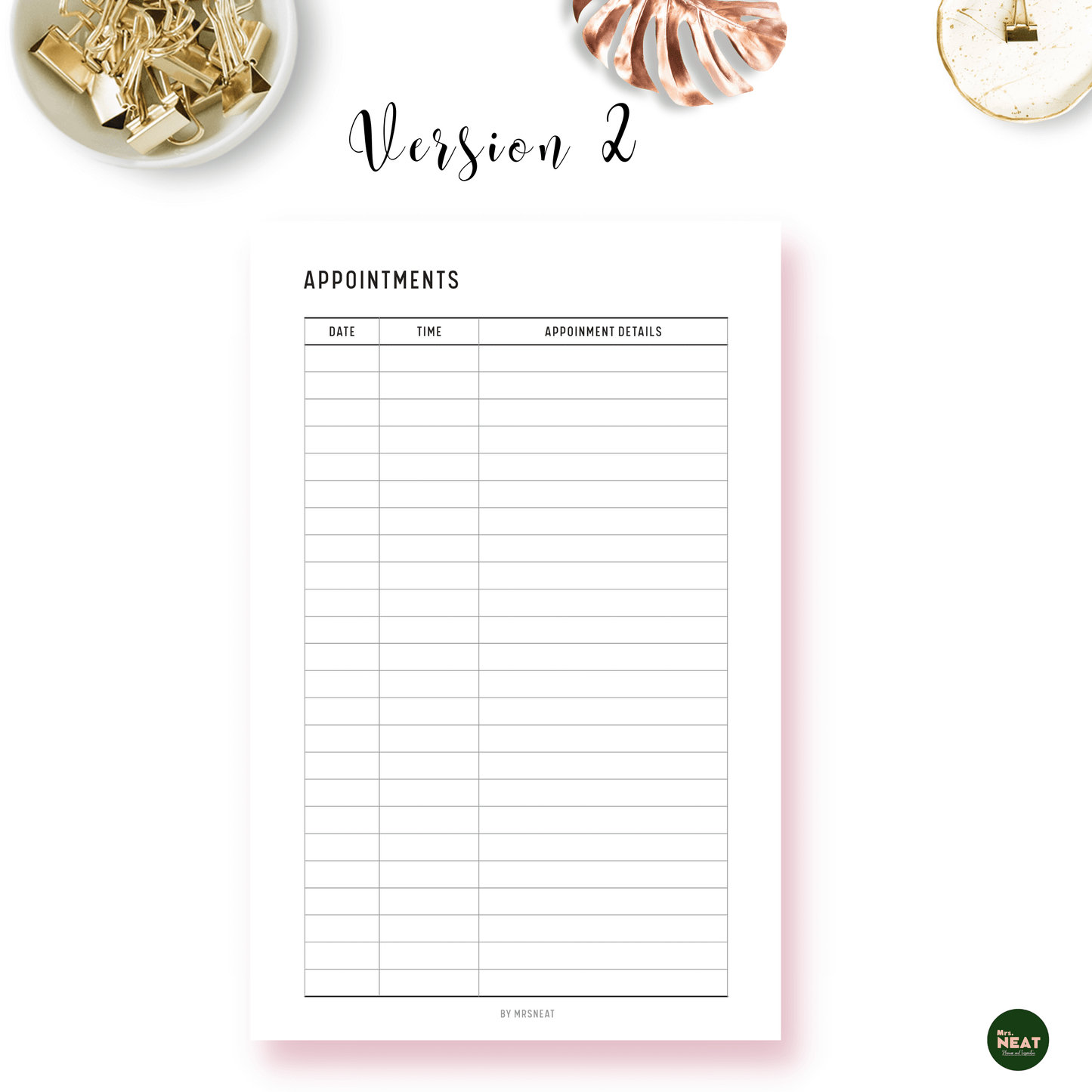 Minimalist Appointment Tracker Planner with room for Date, Time and Appointment Detail