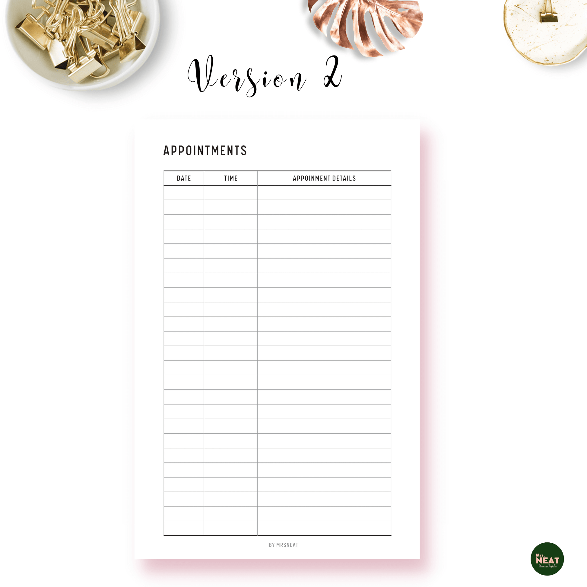 Minimalist Appointment Tracker Planner with room for Date, Time and Appointment Detail