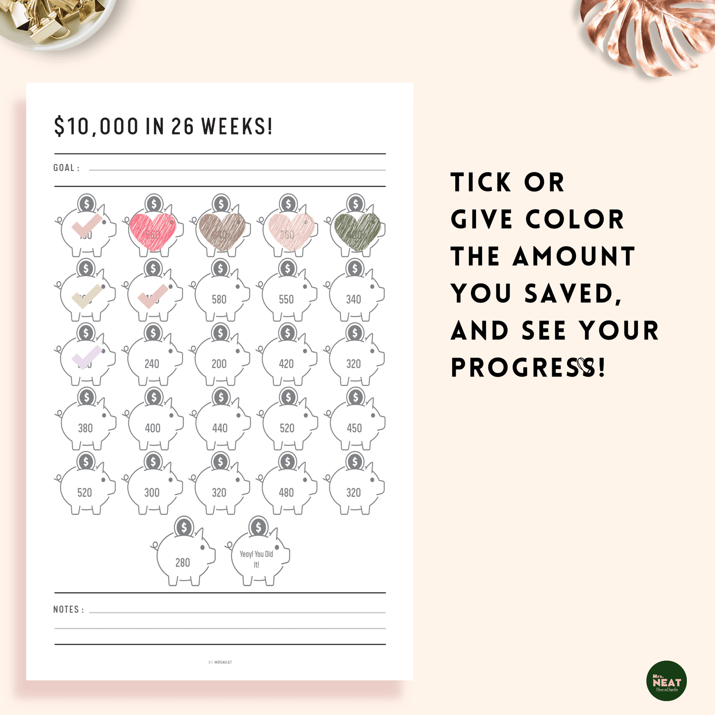 Floral $10,000 Savings Challenge in 26 Weeks - M155/6