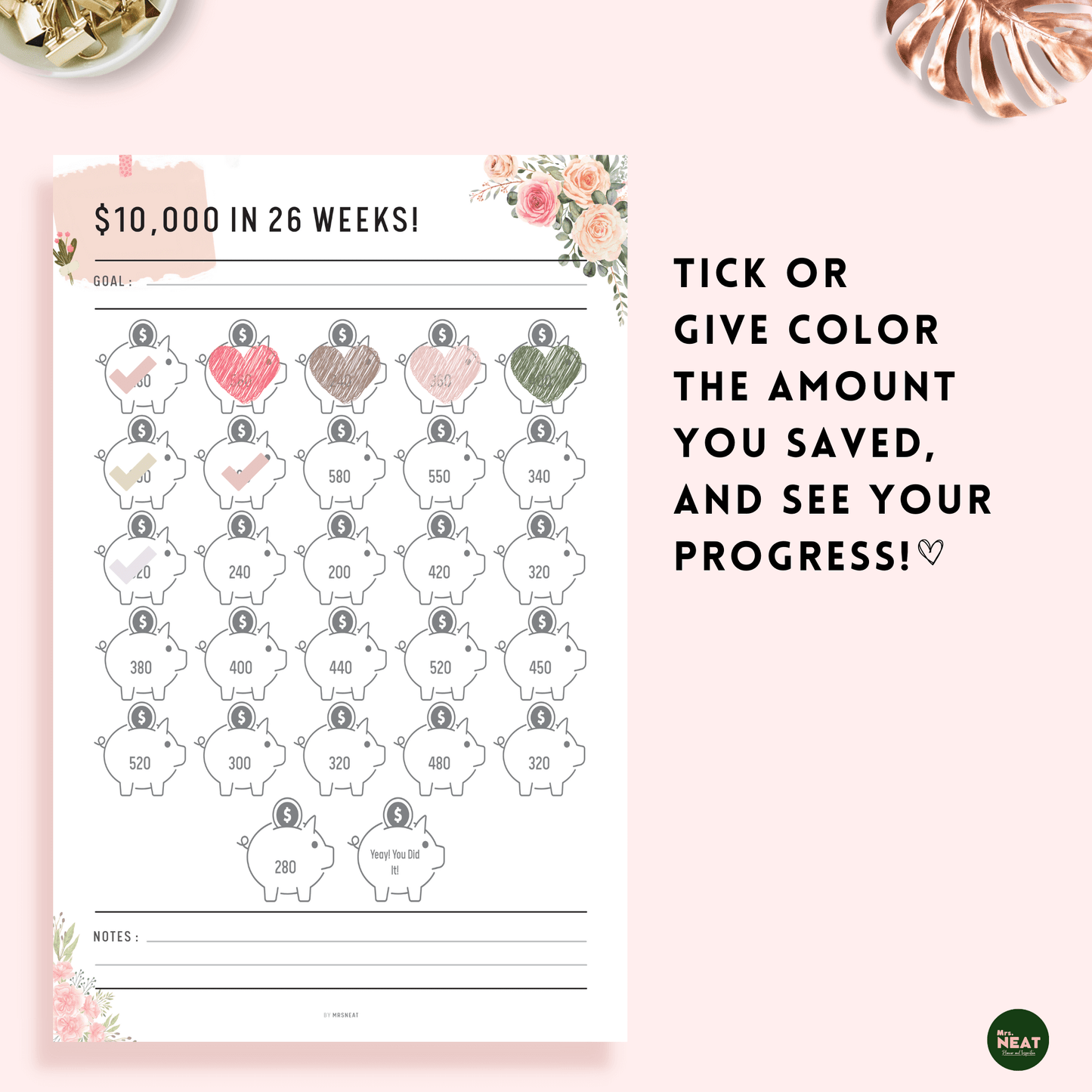 Floral $10,000 Savings Challenge in 26 Weeks - M155/6