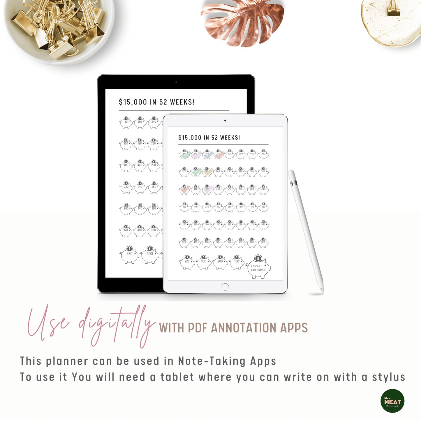 $15,000 Money Savings Challenge in 52 Weeks Planner