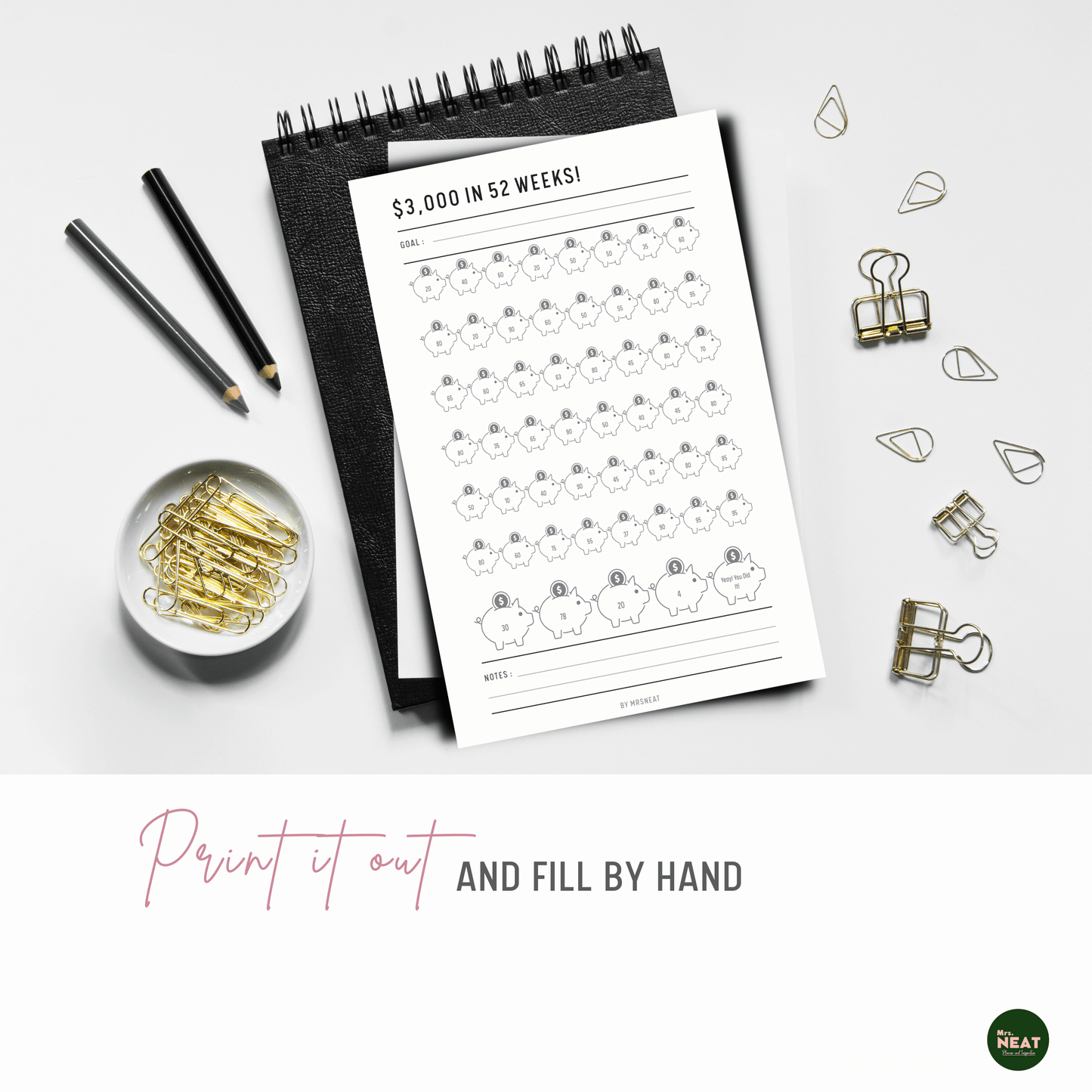 Cute saving challenge planner that saved $3000 in 52 weeks can be print out and fill by hand