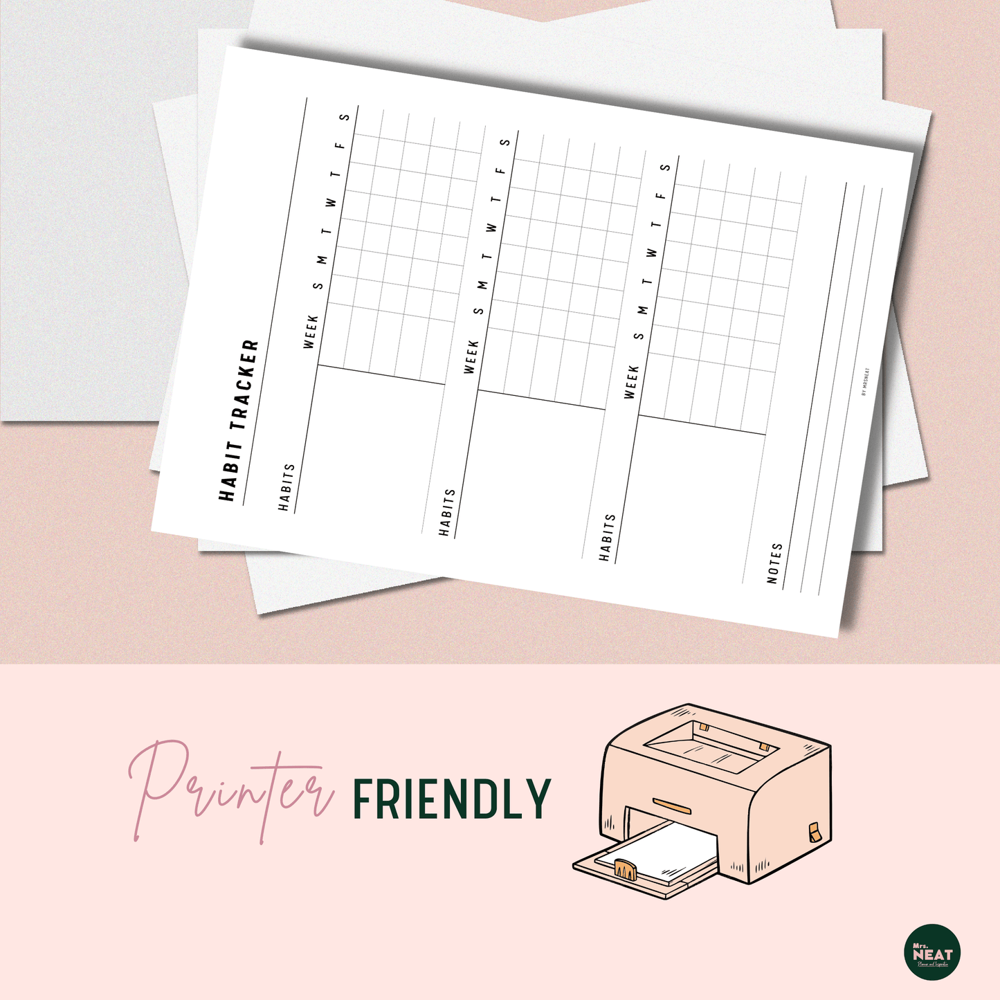 Minimalist Daily Habit Tracker with Pink Printer