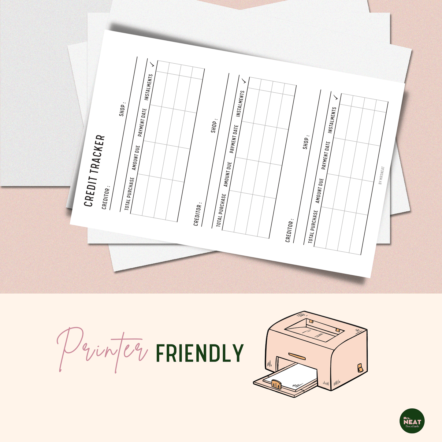 Clear and Clean Credit Tracker Planner in Neutral color
