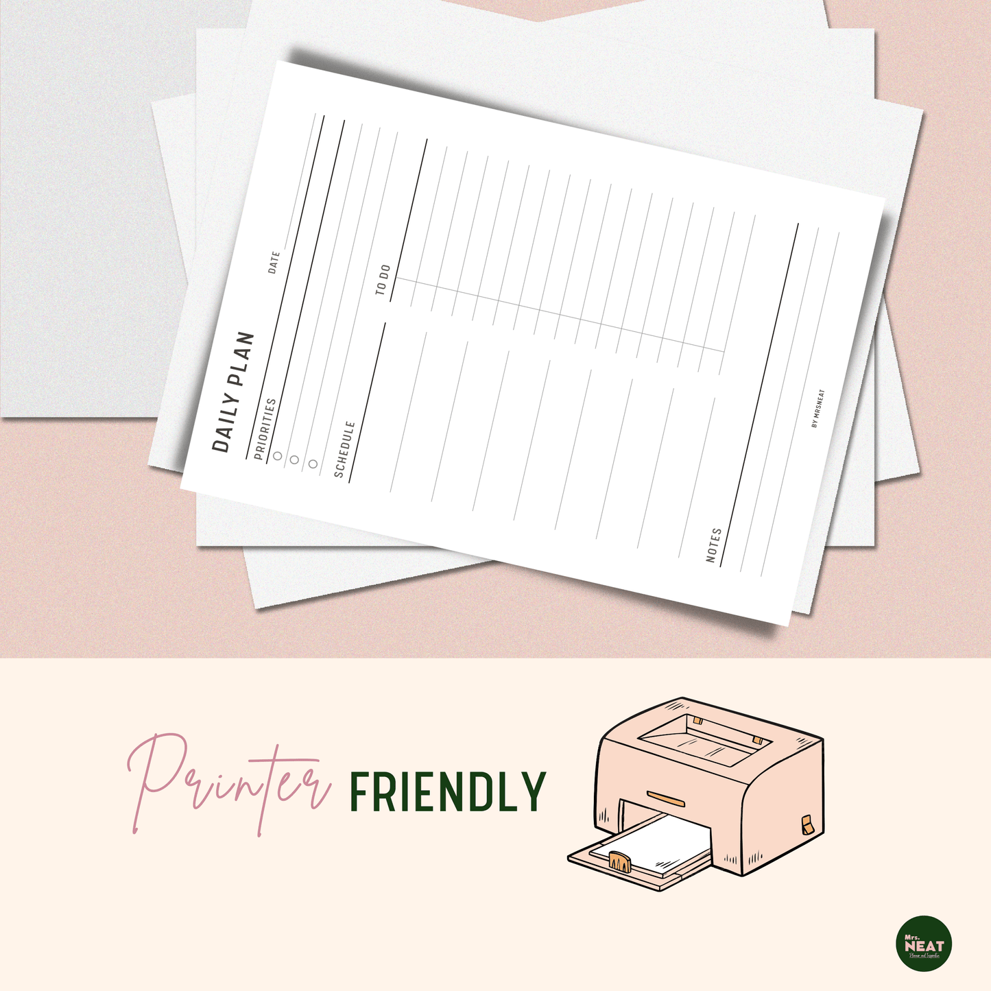 Minimalist Daily Planner Printed out from Pink Printer