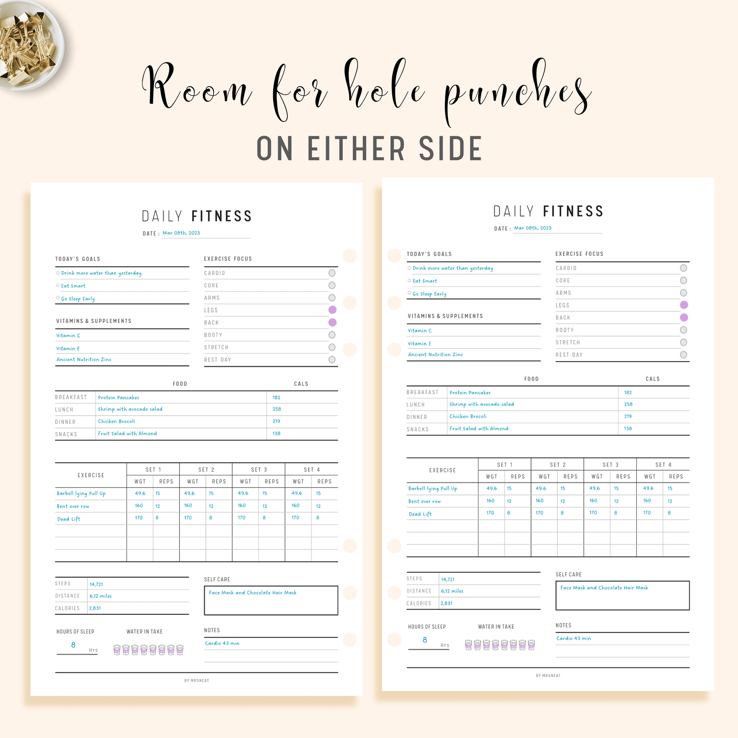 Daily Fitness and Health Planner Printable - M142