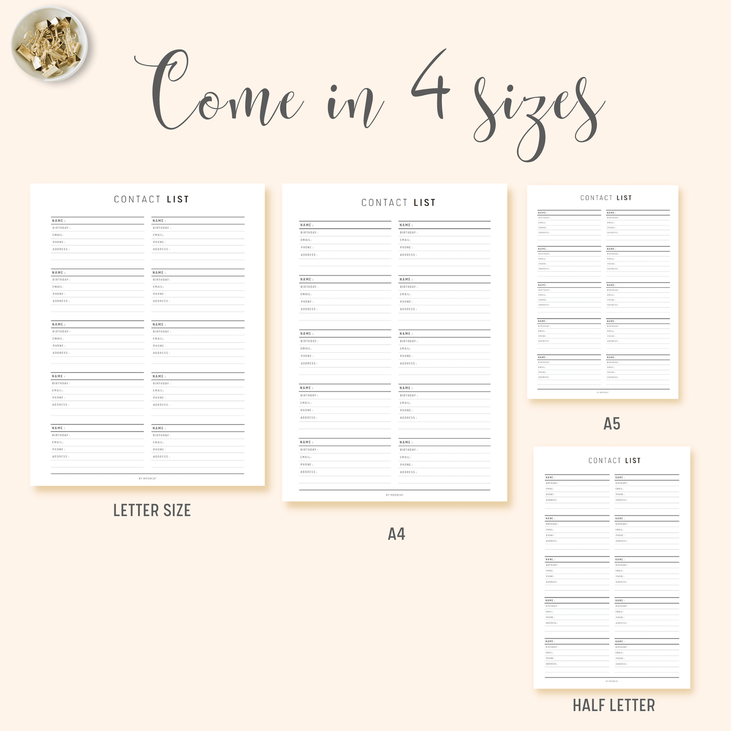 Contact List Planner Inserts - M145