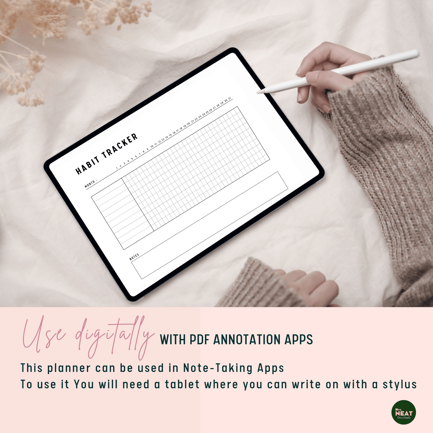 Monthly Habit Tracker Printable, Fillable Habit Tracker Landscape, Routine Tracker, Monthly Planner, PDF, Instant Download, A4, US Letter