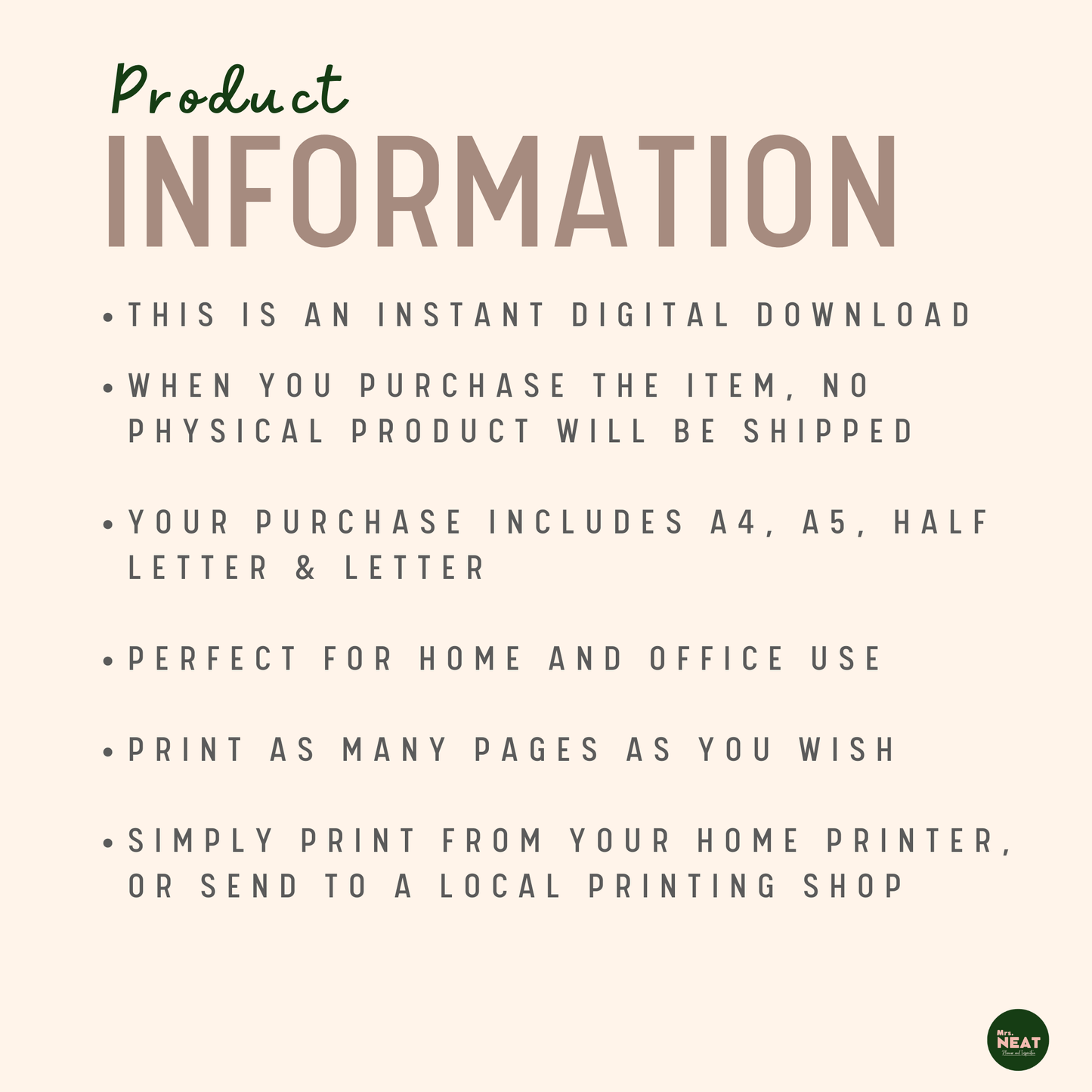 Monthly Budget Tracker Product Information