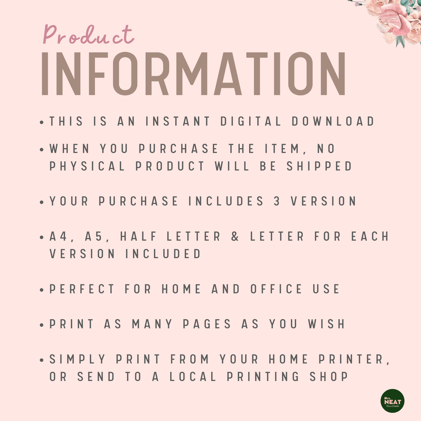 Floral 8 Areas of Life Goal Planner Product Information