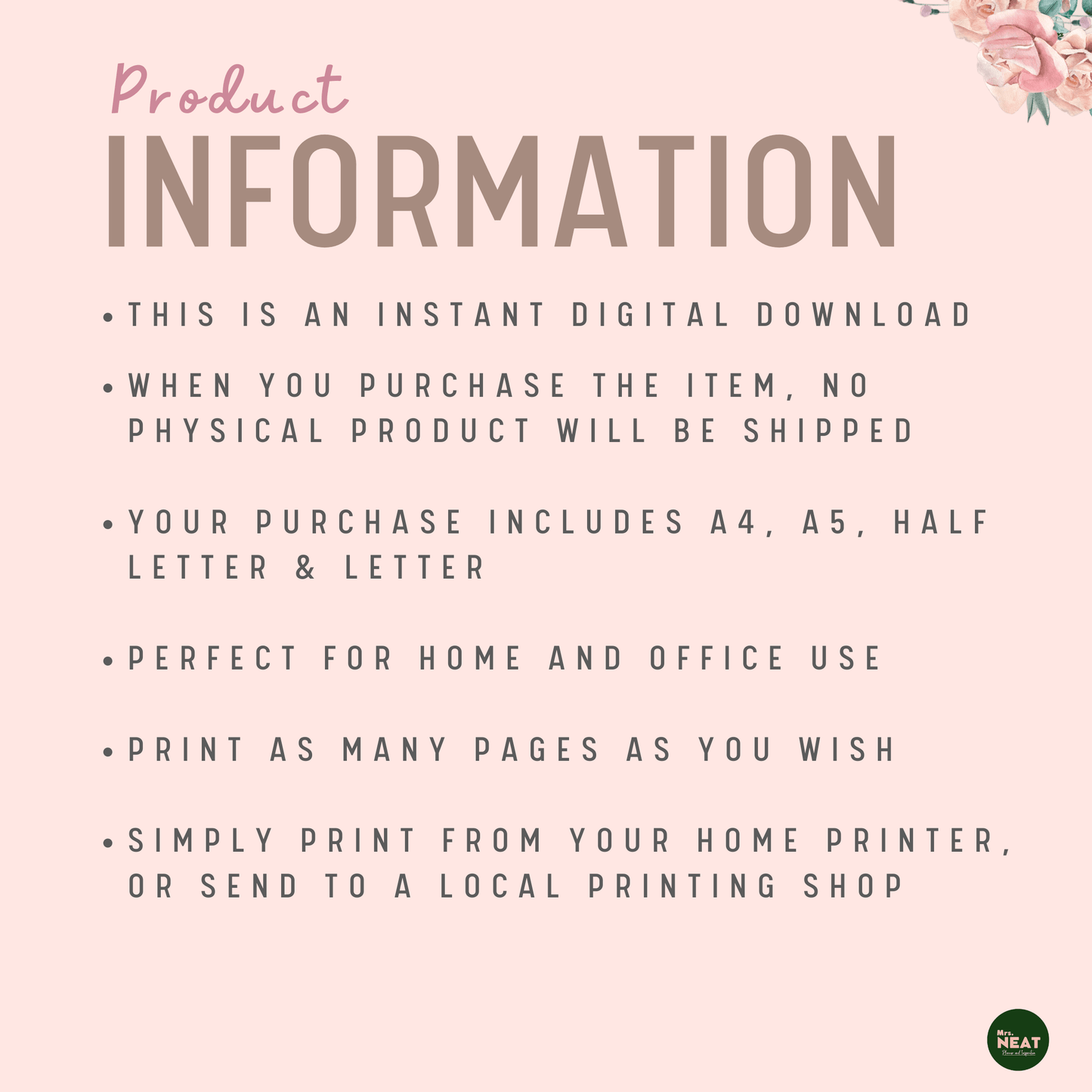 beautiful Floral Pink Daily Planner Product Information