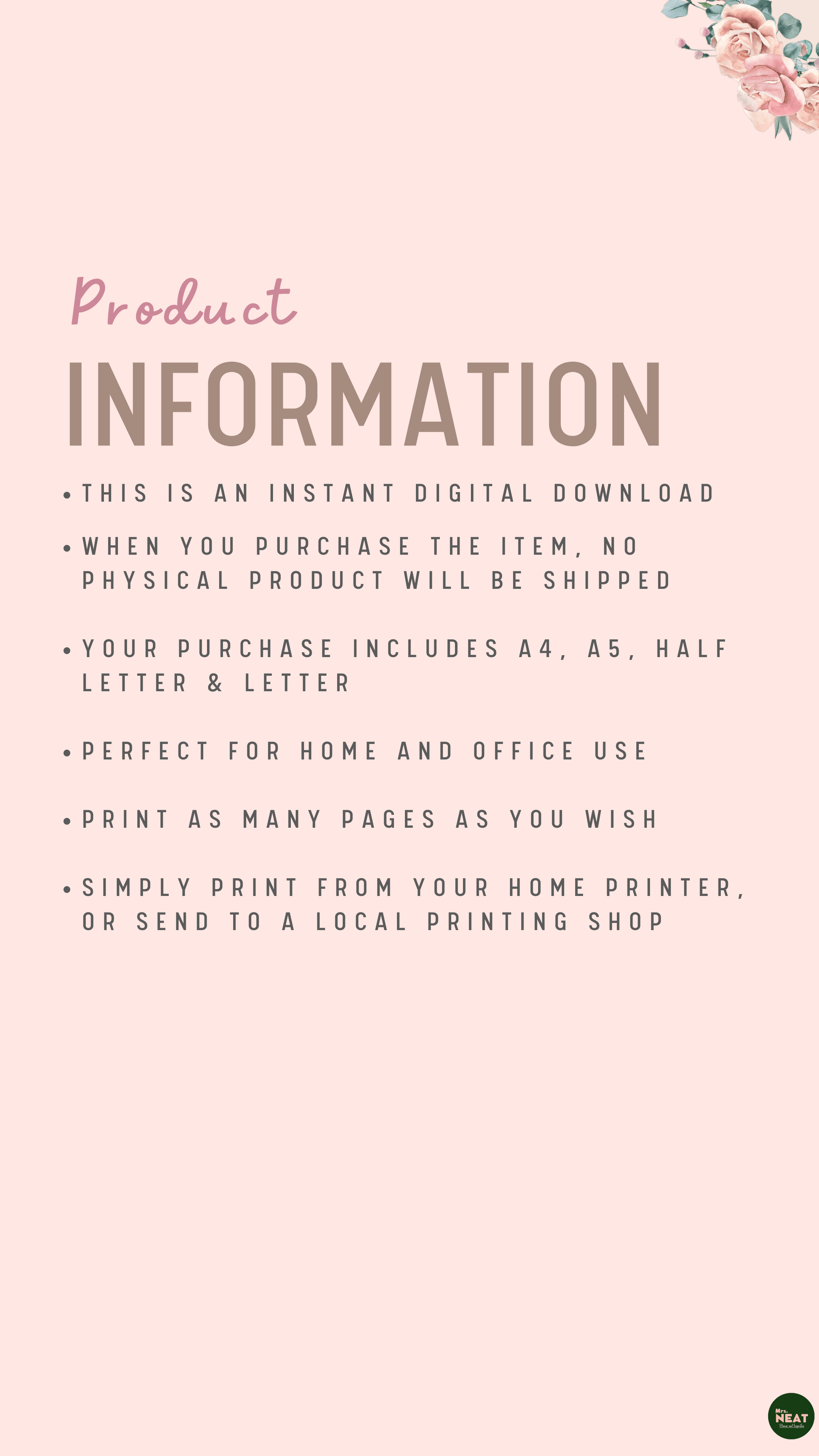 Floral Yearly Financial Planner Product Information
