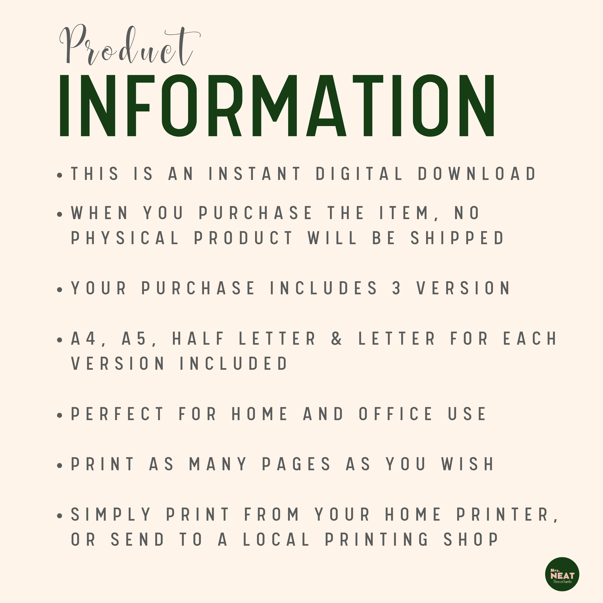 Minimalist Weekly Planner Product Information