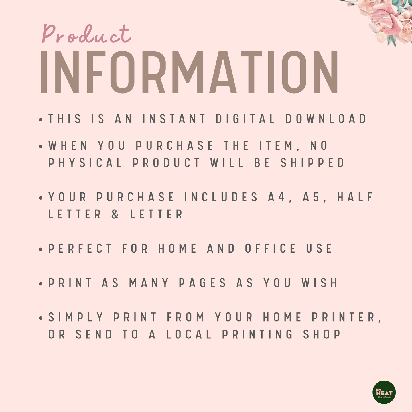 Floral New Year Goal Planner Product Information