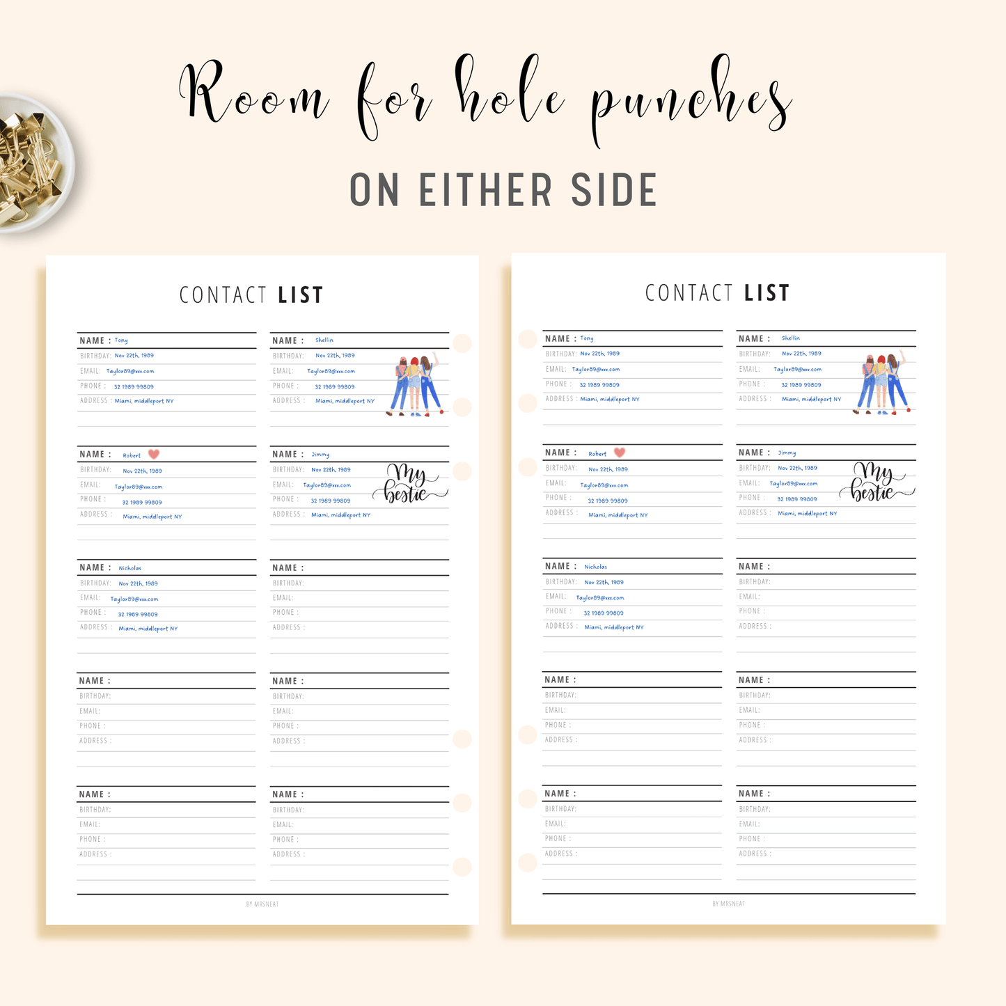 Contact List Planner Inserts - M145