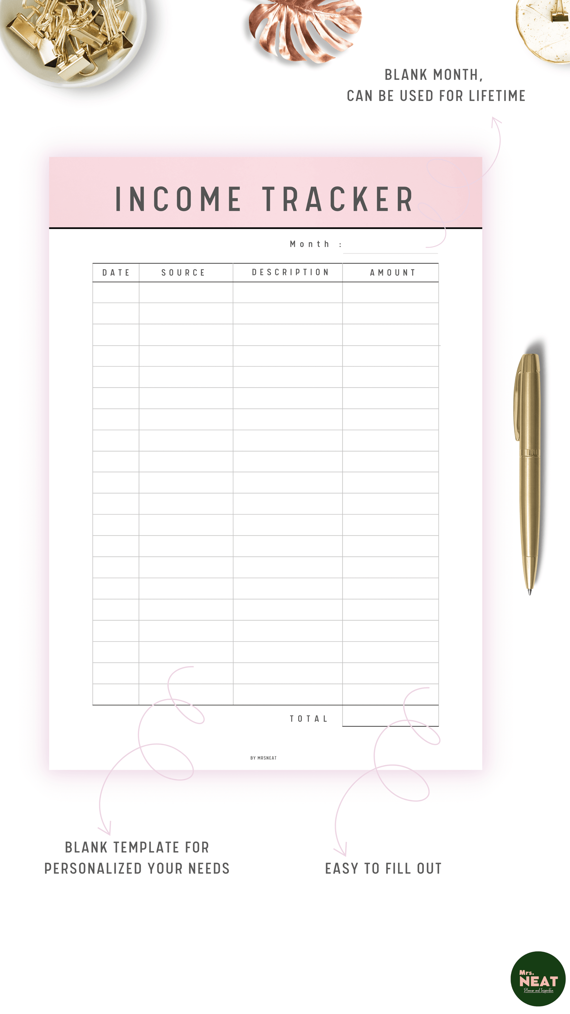 Income Tracker Printable Planner