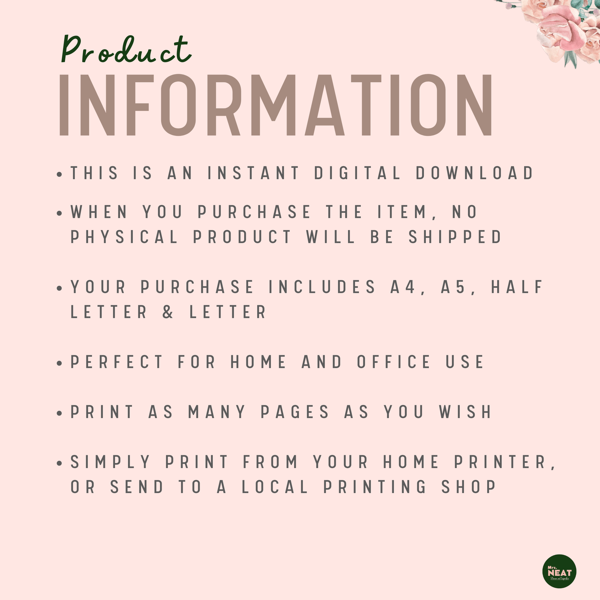 Floral Budget Tracker Planner Product Information