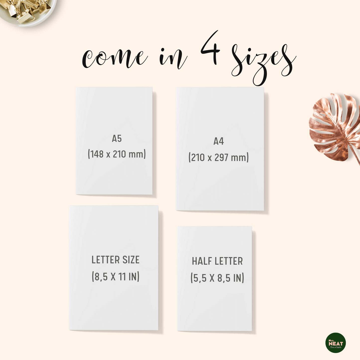 Minimalist Grocery List Planner in A4, A5, Letter and Half Letter size
