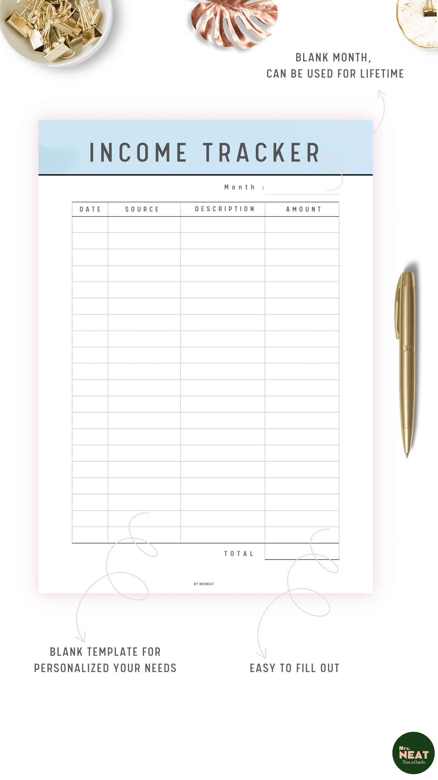 Income Tracker Printable Planner